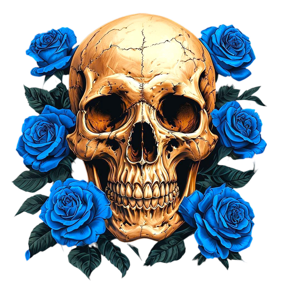 Wall Art Print - Skull with Blue Flowers - Decor Work Bedroom Office Brand New